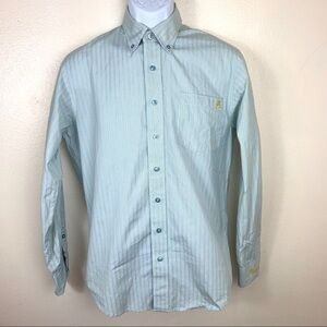 Coogi Shirt Blue Striped Silver buttons down Small